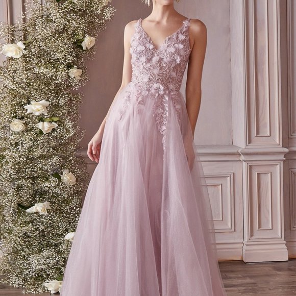MAUVE PROM PARTY EVENING FORMAL LACE FLORAL A-LINE DRESS CD0181